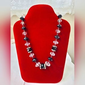 Liz Claiborn 18" inch necklace black and clear acrylic beads rhinestone accents
